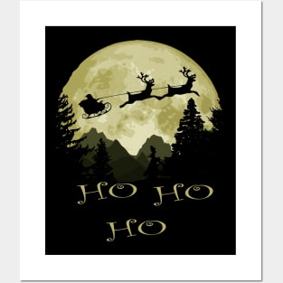 Santa Claus And Moon Ho Ho Ho Posters and Art